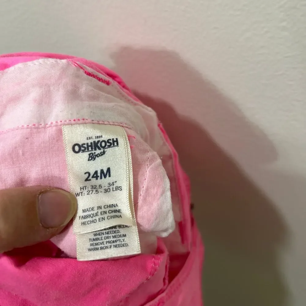 Oshkosh B’Gosh Baby Girls Size 24 Months Hot Pink Shortalls Overalls Y2K Cotton